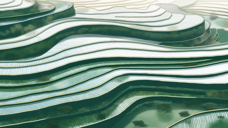 唯美文艺风梯田稻田水田插画背景,插画/手绘图,插画/手绘图库,插画/手绘图下载,插画/手绘